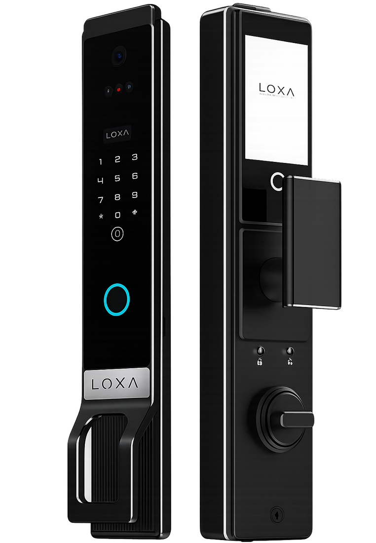 מנעול Loxa — הפאנל החיצוני והיחידה הפנימית זה לצד זה